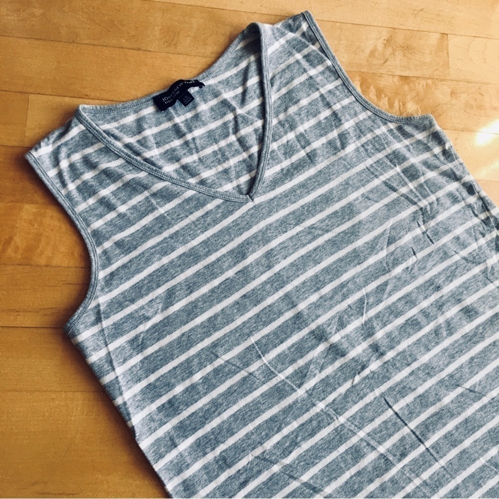 Jones New York Striped Tank Top, Gray, White, Size L